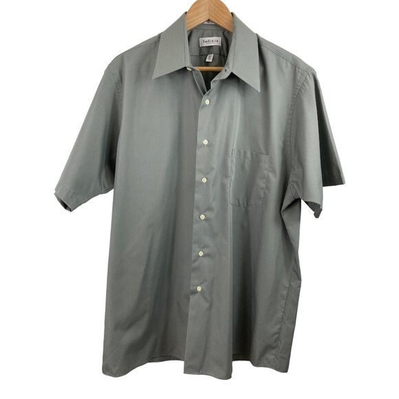 Van Heusen Gray Half Sleeve Button Up Shirt Mens Size 17 Poplin Wrinkle Free - Picture 1 of 8